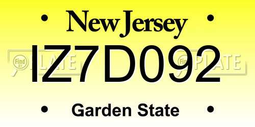 IZ7D092 New Jersey License Plate