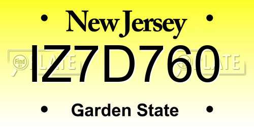 IZ7D760 New Jersey License Plate