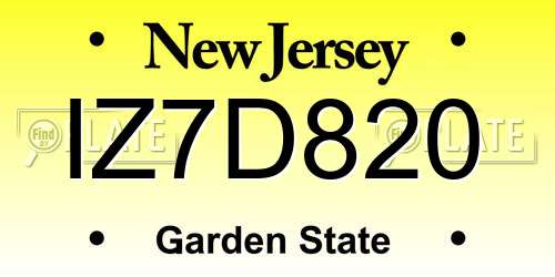 IZ7D820 New Jersey License Plate