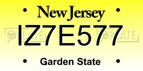 IZ7E577 New Jersey License Plate