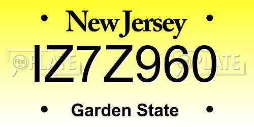 IZ7Z960 New Jersey License Plate