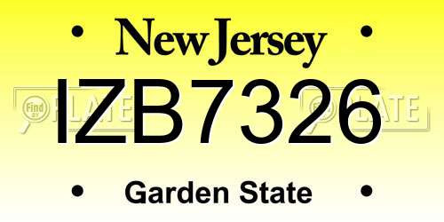 IZB7326 New Jersey License Plate