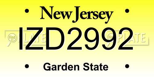 IZD2992 New Jersey License Plate
