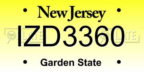 IZD3360 New Jersey License Plate