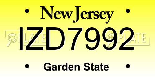 IZD7992 New Jersey License Plate