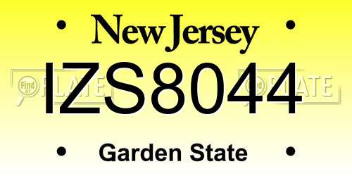 IZS8044 New Jersey License Plate
