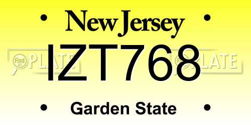 IZT768 New Jersey License Plate