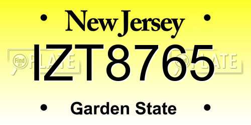IZT8765 New Jersey License Plate
