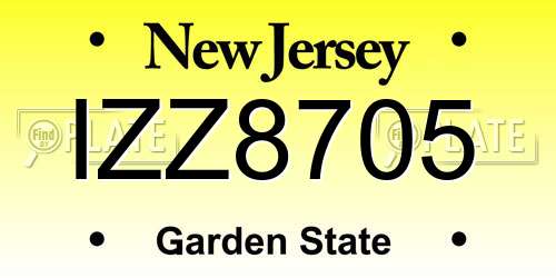 IZZ8705 New Jersey License Plate