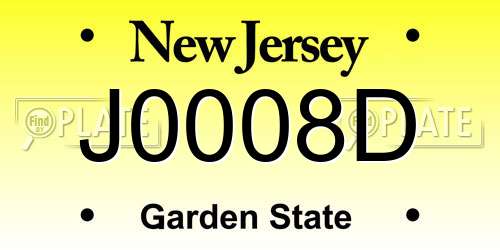 J0008D New Jersey License Plate