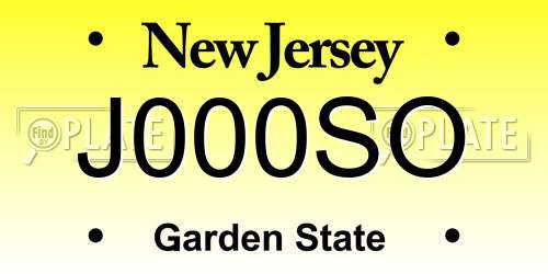 J000SO New Jersey License Plate