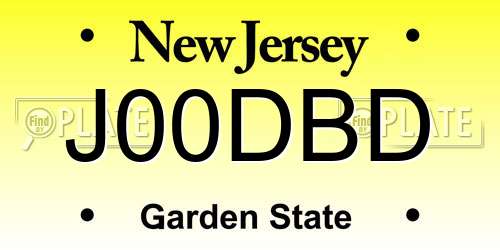 J00DBD New Jersey License Plate