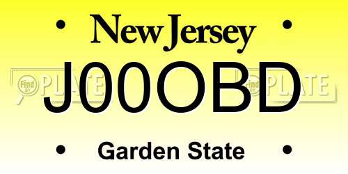 J00OBD New Jersey License Plate