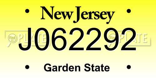 J062292 New Jersey License Plate