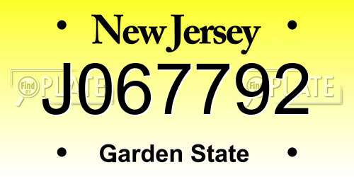 J067792 New Jersey License Plate