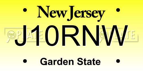 J10RNW New Jersey License Plate