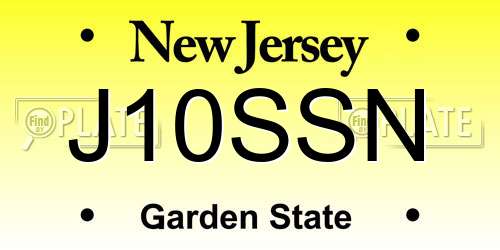 J10SSN New Jersey License Plate
