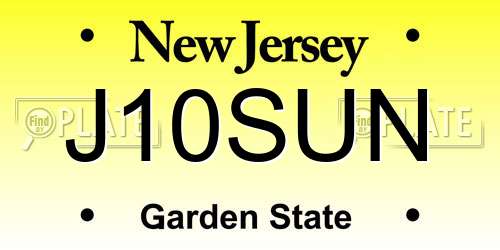 J10SUN New Jersey License Plate