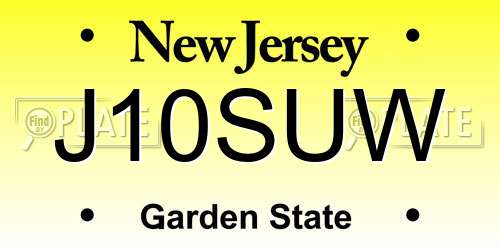 J10SUW New Jersey License Plate
