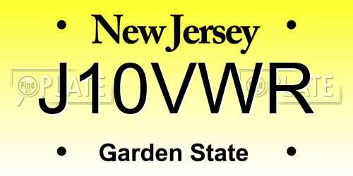 J10VWR New Jersey License Plate