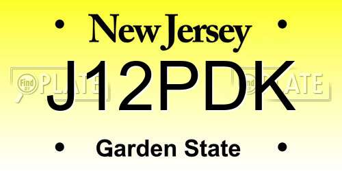 J12PDK New Jersey License Plate