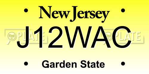 J12WAC New Jersey License Plate