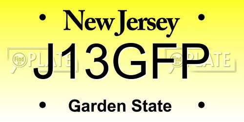 J13GFP New Jersey License Plate