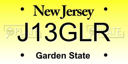 J13GLR New Jersey License Plate