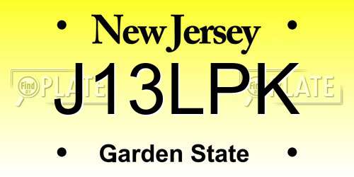 J13LPK New Jersey License Plate