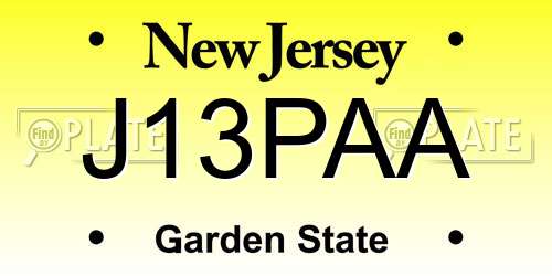 J13PAA New Jersey License Plate