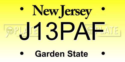 J13PAF New Jersey License Plate
