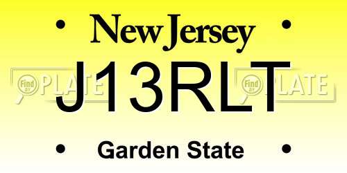 J13RLT New Jersey License Plate