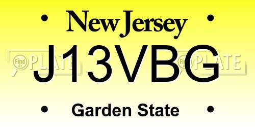 J13VBG New Jersey License Plate