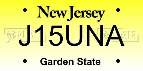 J15UNA New Jersey License Plate