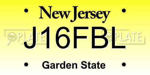 J16FBL New Jersey License Plate