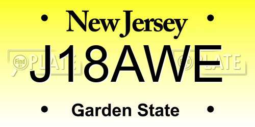 J18AWE New Jersey License Plate