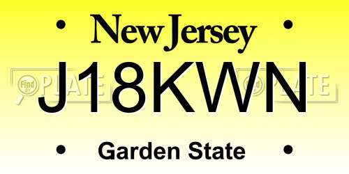 J18KWN New Jersey License Plate