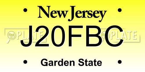 J20FBC New Jersey License Plate