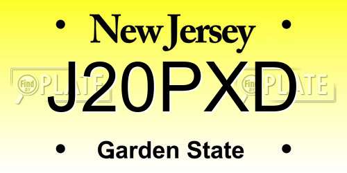 J20PXD New Jersey License Plate
