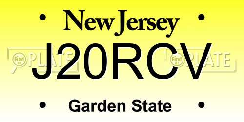 J20RCV New Jersey License Plate