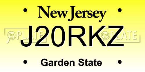 J20RKZ New Jersey License Plate