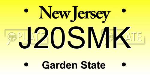 J20SMK New Jersey License Plate