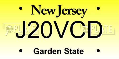 J20VCD New Jersey License Plate
