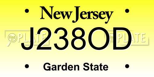 J238OD New Jersey License Plate