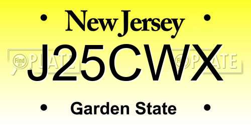 J25CWX New Jersey License Plate