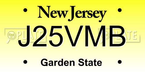 J25VMB New Jersey License Plate