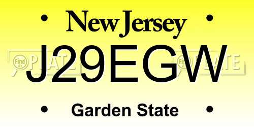 J29EGW New Jersey License Plate
