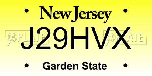 J29HVX New Jersey License Plate