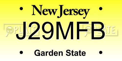 J29MFB New Jersey License Plate