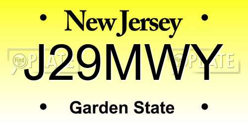 J29MWY New Jersey License Plate